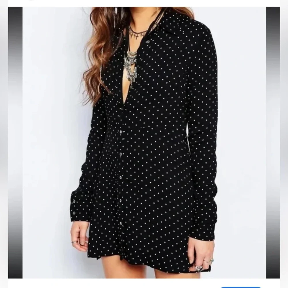 Free People Black Long Sleeve Polka Dot Dress - Picture 2 of 6